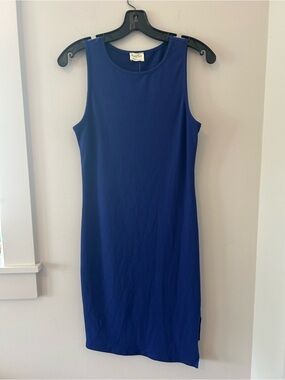 Peach Love California Asymmetrical Sleeveless Ribbed Fitted Dress in Royal Blue